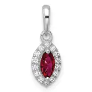 14k White Gold 1/10 Ct. Lab Grown Diamond VS/SI+ G+ and Lab Created Ruby July Birthstone Pendant