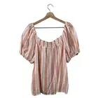 ANA Peasant Top Size XXL Peach Orange Beach Striped Smocked Shirred Puff Sleeve