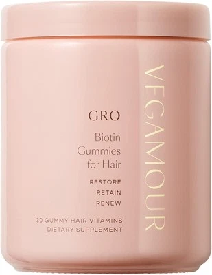 VEGAMOUR GRO Biotin Gummies, Strawberry Flavor with 5000 mcg Biotin, Supports He