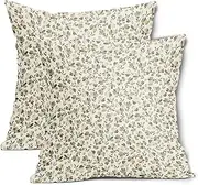 [Kawani] Spring Daisy Floral Pillow Covers 18X18 Inch Sage Green Brown Beige Vintage Flowers Decorative Pillow Cases Set of 2 Block Print Throw Pillows Farmhouse Decor for Sofa Couch Cushion Outdoor