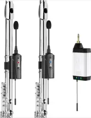 Dual UHF Flute Wireless Instrument Microphone Wireless Tie-on Mic for Flute NEW