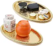 Fermus Set of 2 Oval Metal Tray 11 inches Long Jewelry Dish Cosmetics Organizer Decorative Serving Platter Small Storage Tray Centerpiece for Coffee Table Living Room Kitchen Counter, (2 Pack)