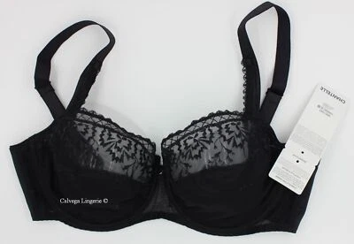 NWT Chantelle C16B50 Every Curve" Soft Cup Full Figure Balconette Lace Bra Black