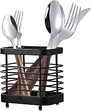 Utensil Holder Kitchen Countertop Organizer, Cutlery Drainer Sink Caddy Dish Drying Rack, Cabinet Silverware Storage Organiser, Stainless Steel, Black(4 in)