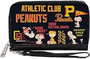 [Buckle-Down] Peanuts Wallet, Zip Around, Peanuts Athletic Club Poses and Quotes Black Red Yellow, Vegan Leather