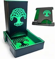 Luck Lab Folding Dice Tower and Dice Tray for RPG Table Top Gaming - Black/Green - Tree of Life Design