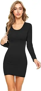 [Silunma2021] Women's Sexy Bodycon Dress Boat Neck Long Sleeve Solid Basic Club Dress Pencil Party Stretchy Tight Mini Dress