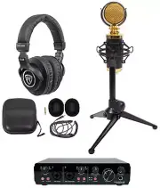 Rockville R-TRACK 2x2 1-Person Podcast Kit w/ RCM02 Microphone+Stand+Headphones