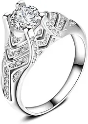 [Uloveido] White Gold Plated Fashion Jewelry Cocktail Ring for Women in Silver Color with Cubic Zirconia (Size 6 7 8 9 10) HR271