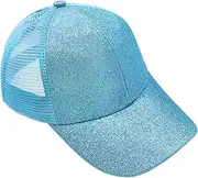 [XolngYYeng] Baseball Cap for Girls Criss Cross Ponytail Baseball Hats Rainbow Glitter Sun Cap