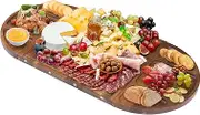 YUANQIAN Magnetic Acacia Wood Charcuterie Board Large 66cm x 33cm Cheese Board Splice Serving Boards for Entertaining, Beautiful Personized Christmas Wooden Square Semicircular Charcuterie Board Set