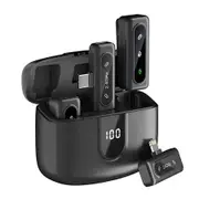Wireless Lavalier Microphone for iPhone Android, Noise Cancellation, Auto Pairing with Charging Case, USB C Mini Microphone for Vlogs, Interview