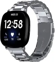 Compatible with Fitbit Versa 4/Fitbit Sense 2/Fitbit Versa 3/Fitbit Sense Metal Bands,Stainless Replacement Steel straps for Women Men,Adjustable Metal Watch Bracelets,Wristbands Accessories
