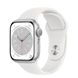 Apple Watch Series 8 45mm 銀色鋁金屬錶殼搭配白色運動型錶帶-GPS版