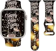 Chic Breathable Happy New Year Pattern Bands Compatible with Apple Watch 38mm 40mm 41mm 42mm 44mm 45mm 46mm 49mm, Adjustable Soft Silicone Sports Wristband Strap Replacement for iWatch Ultra SE &
