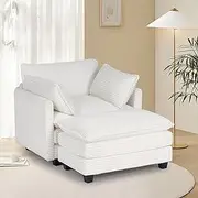 Polar Aurora Single Sofa,Arm Chair Upholstered Couch with Ottoman, 2 Armrest Pillows, Modern Corduroy Sofa for Living Room Bed Room Apartment Office