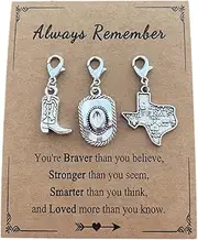 [AMOBESTER] Western Cowboy Boot Hat Map Clip on Charms Clasp Zipper Charms for for Necklace Bracelets