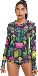 [RPLIFE] Cute Cactus Plant Green Womens Uv Protection Shirts Long Sleeve, XS-XL Uv Protective Shirts Women, Cute Cactus Plant Green, Medium