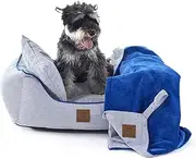 Charlie's Hampton Herringbone Bolstered Walls & Low Front Wall 3-Piece Set with Bed, Pillow & Blanket 100% Recycled Polyester Filling Dog Bed Easy-to-wash Removable Cover Blue - Small