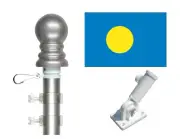 Palau 3'x5' Polyester Flag & Spinner Flagpole Set w/Adjustable Bracket
