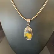 BumbleBee Jasper Pendant Navajo Pearls Sterling Silver Necklace 10910