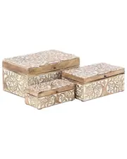 Set of 3 Tree Carved Decorative Boxes