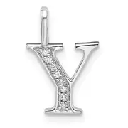 14K White Gold Real Diamond Letter Y Initial Pendant