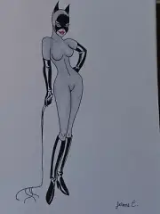 Catwoman drawing fashion style Ink Pastel artist Jerome Cadd "Soft Grey whip"