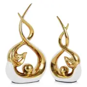 QIANLING Home Decor Modern Abstract Art Ceramic Statue - White and Gld Cerami...