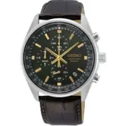 Seiko Chronograph SSB385P1 Quartz Leather Strap Black Dial Men Watch SSB385 New
