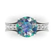 2.89ct Round Cut Blue Moissanite Promise Bridal Band set Sliding 14k White Gold