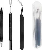COITEK 3 in 1 Tick Remover Kit, Black Tick Remover Tweezers Stainless Steel Tick Remover Tools Set for Pet Dog, Cat, Human with Storage Box (Black)