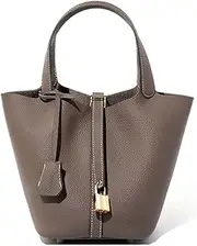 [HWHXCZYH] Genuine leather bucket bag for women old trend lychee drawstring soft basket tote bag