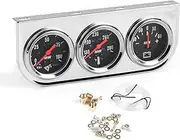 2" 52mm Car Triple Gauge Kit Set Chrome Panel Mechanical 3 in 1 Oil Pressure Gauge Fahrenheit Water Temp Gauge AMP Ammeter Gauges Meter Black Face