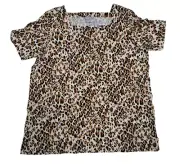 Chicos Brown Black Leopard Print Square Neck Tunic Knit Top Womens Size 2P