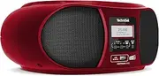 TechniSat DIGITRADIO 1990 Stereo Boombox with DAB+/FM Radio and CD Player (Bluetooth Audio Streaming, Headphone Jack, USB, AUX in, Charging Function, Clock, 2 x 1.5 Watt Output Power) Red