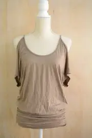 NWT Arden B. - Taupe-tan cold shoulder rayon blouson top, size XS