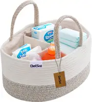 DelSol Diaper Caddy Organizer Large Cotton Rope Nursery Baby Basket Storage Bag Beige & White