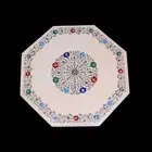 18" Marble Side Table Top Semi Precious Stone Inlay Work Mosaic Handmade Decors