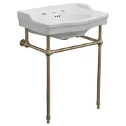 Bristol 62cm 3 Tap Hole Console Basin, White &amp; Brushed Gold