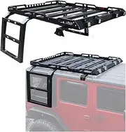 4X4 Car Roof Rack with LED Light Ladder Luggage Rack Mount Kit Cargo Basket Compatible for Wrangler JK JKU JL Gladiator