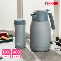 在飛比找momo購物網優惠-【THERMOS膳魔師】期間限定_不鏽鋼淺墨藍按壓式保溫壺1