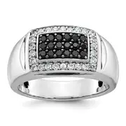 14k White Gold Men's 3/4 carat Black and White Diamond Complete Ring