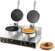 RODOVIA Commercial Waffle Maker, Rotating 180° Nonstick Waffle Baker Machine With 122-482℉ Temp Range and Time Control, Stainless Steel Body 220V (Double head)