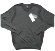 Kenneth Cole Mens Green Comfort Cotton V Neck Long Sleeve Sweater Medium