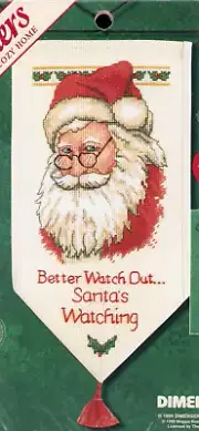 Dimensions Christmas Santa Watching Banner Holly Winter Cross stitch KIT