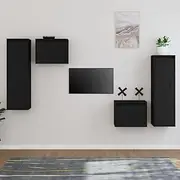 Black Solid Wood Pine TV Cabinets - Wall Mounted Stands for Living Room Entertainment Center, Modern Storage Furniture Tables & Stands