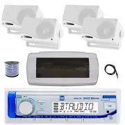 Dual Bluetooth Marine Receiver, Cover, Antenna,Wire, 4x 3.5'' 200W White Speaker