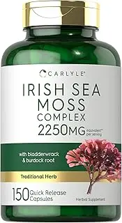 Irish Sea Moss Capsules 2250mg | 180 Count | Complex Formula with Bladderwrack & Burdock Root | Non-GMO & Gluten Free | by Carlyle