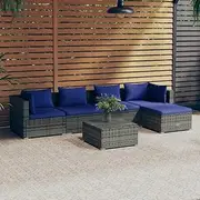 6 Piece Garden Lounge Set with Cushions Poly Rattan Grey Patio Bar Sets